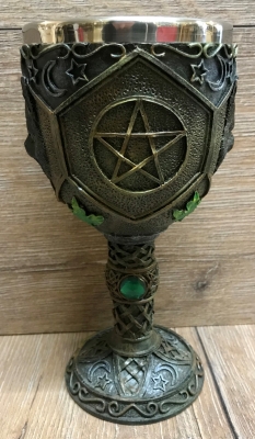 Kelch mit Stahleinsatz - Black Cat mit Pentagramm