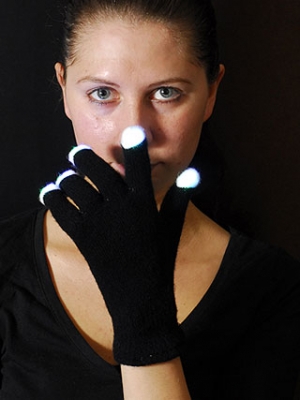 Leuchtartikel - LED Handschuh schwarz Pantomime Fingers mit 15 LEDs & 6 Funktionen