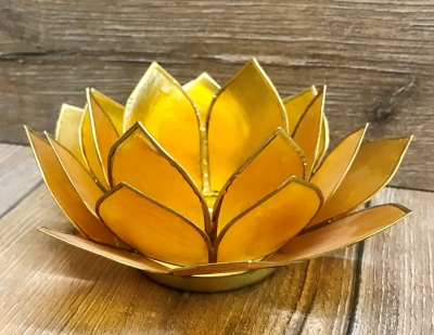 Kerzenhalter - LotusBlume -  2. Sakralchakra/Svadisthana - orange mit Goldrand