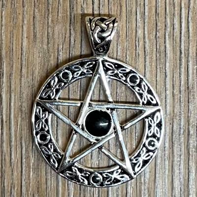 Anhänger - Black Pentagram - Bronze - versilbert