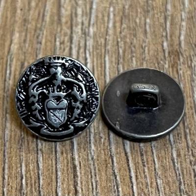 Knopf aus Metall- Wappen altsilber – Öse – 12mm - Ausverkauf