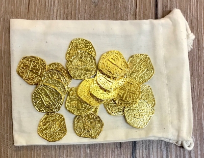 Larp Münze* - Spanische Dublone um 1651 - Gold* - 20 Stück inkl. Beutel