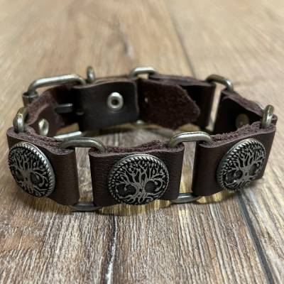 Armband - Leder - Lebensbaum aus Zinn - braun