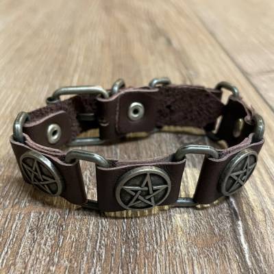 Armband - Leder - Pentagramm/ Pentakel aus Zinn - braun