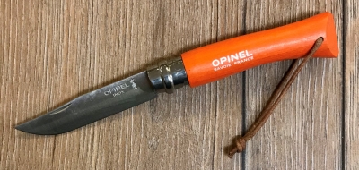 Opinel Rostfrei - Nr. 07 mit 10cm Heftlänge - Lederriemen - orange - Ausverkauf