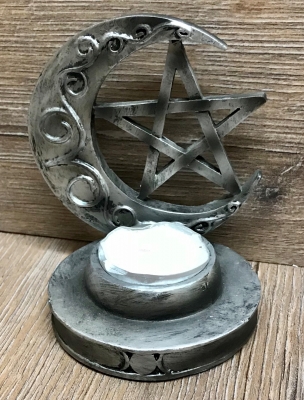 Kerzenständer - Teelichthalter Mond & Pentagramm