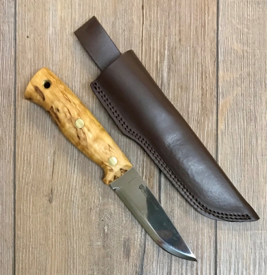 Helle Messer - Temagami - Outdoormesser - rostfrei Griff aus Maserbirke, Lederscheide mit Gürtelschlaufe - Ausverkauf