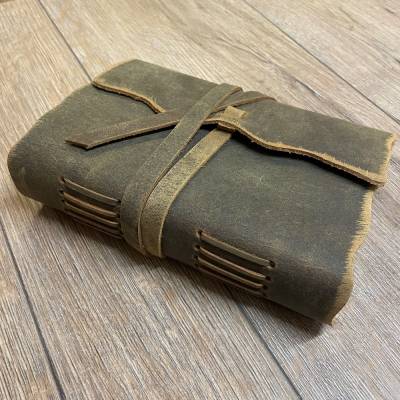 Notizbuch - Diary - Leder mit handgeschöpftem Papier Größe 2 - 13cm x 19cm - 180 Seiten - braun - Handarbeit