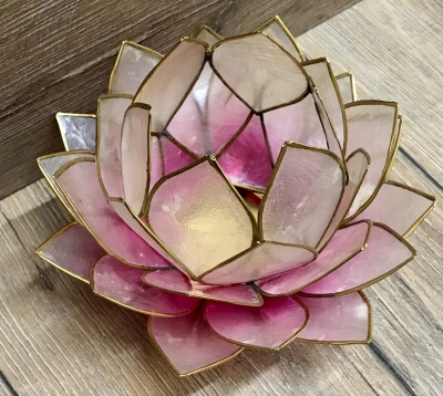 Kerzenhalter - LotusBlume -  Atmospherisches Licht rosa/ hell-rosa gold 15cm x 15cm - groß