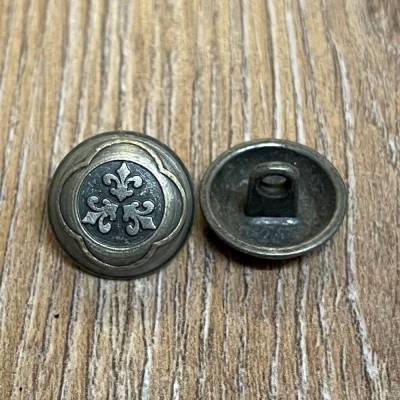 Knopf aus Metall - bombiert mit Ornament – Öse – 15mm - Ausverkauf