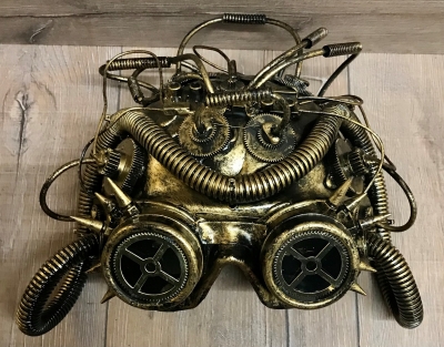 Steampunk - Maske mit Gummiband - Dark Cyber Mind - altgold