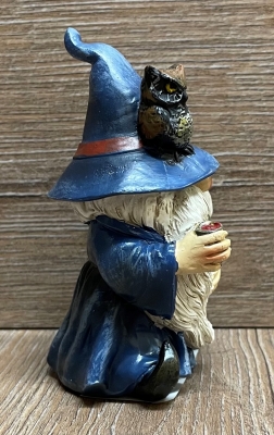 Figur - Lustiger Zauberer klein - blauer Hut, Pfeife & Eule