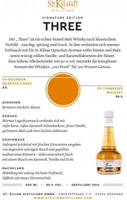 Whisky - St.Kilian - Signature Edition - 03 Three Peated 38ppm - 50% - 0,5l - Letzte Flasche, danach vergriffen!