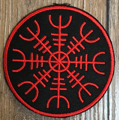 Aufnäher - gestickt - Vegvisir/ nordischer Kompass - schwarz-rot