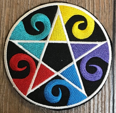 Aufnäher - gestickt - Pentagramm/ Wicca/ Wellen - bunt