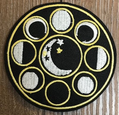 Aufnäher - gestickt - Mondphasen - schwarz, weiß & gelb