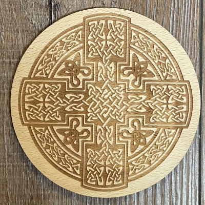 Untersetzer - Holz - Keltisches Kreuz gelasert rund - 10cm - natur - Coaster - Dekoration