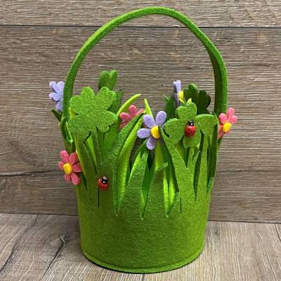 Filzkorb - Osterkörbchen - Blumen mit Henkel - Ostern - Ostara - Ausverkauf