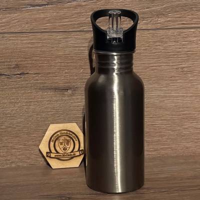 To-Go - Trinkflasche - Wunschmotiv - Edelstahl mit Strohhalm 500ml - silber
