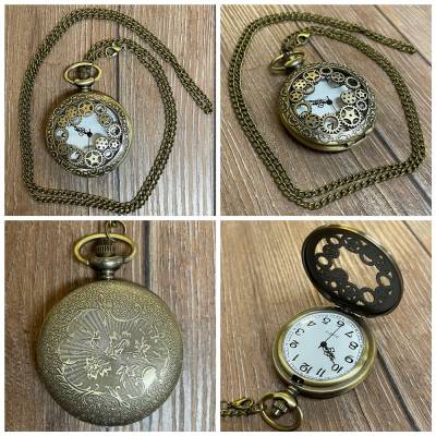 Uhr - Taschenuhr - Größe L - Zahnräder - altmessing - Quartz - Steampunk