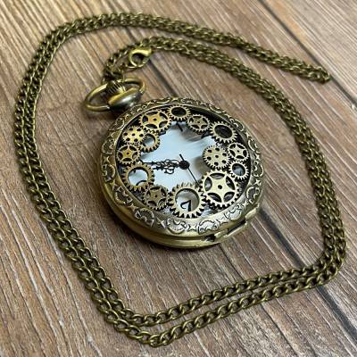 Uhr - Taschenuhr - Größe L - Zahnräder - altmessing - Quartz - Steampunk