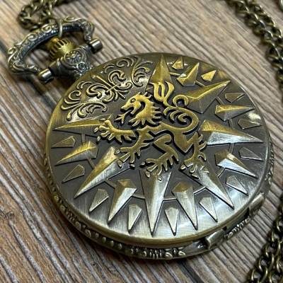 Uhr - Taschenuhr - Größe L - GOT - Lannister - Löwe - altmessing - Quartz - Steampunk