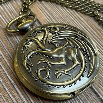 Uhr - Taschenuhr - Größe L - GOT - Tagaryen - Drache - altmessing - Quartz - Steampunk Uhr - Taschenuhr - Größe L - GOT - Tagaryen - Drache - altmessing - Quartz - Steampunk
