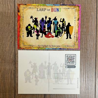Postkarte - LARP ist BUNT - für Vielfalt & Toleranz - Regenbogen Edition