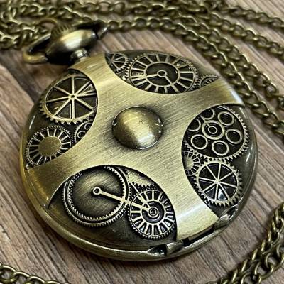 Uhr - Taschenuhr - Größe L - Kreuz & Zahnräder - altmessing - Quartz - Steampunk