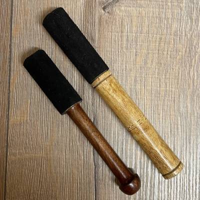 Klangschale - Klangstab/ Reibestab mit Leder klein 15cm x 2cm - schwarz
