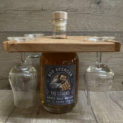 Zubehör Holz - Whisky-/ Wein-Flaschen Glashalter, für 4 Gläser, geölt - 20,5cm