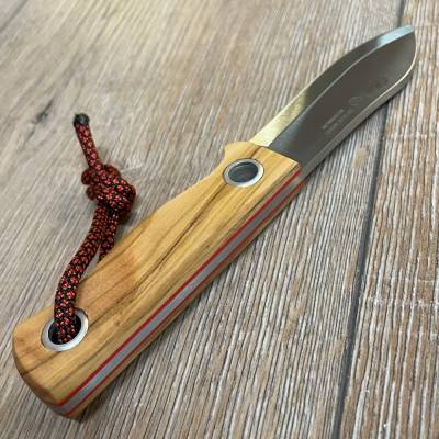 Nieto Gürtelmesser - SIOUX MINI - Vanadium Stahl 1.4116, Fiberglaslagen, Olivenholz-Griffschalen, Hohlnieten, braune Lederscheide