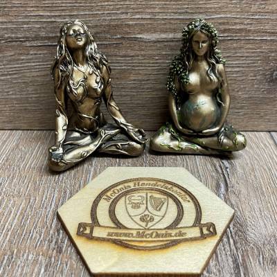 Statue - Erdmutter Miniatur - Gaia - Mutter der Erde im Lotussitz - bronziert - Dekoration - Ritualbedarf