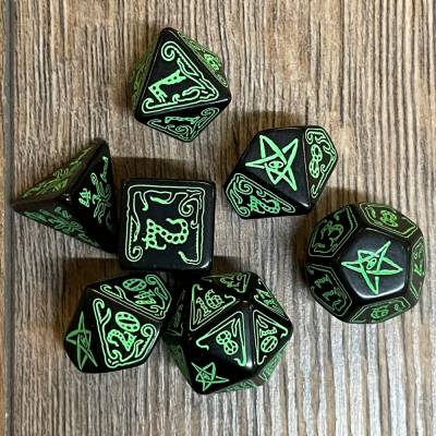 Würfel - Würfelset - Cthulhu Schwarz & Grün - 7 Würfel für D&D etc.