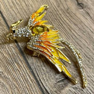 Brosche - Phoenix mit Strasssteinen - gelb/ gold - Aetherwelt