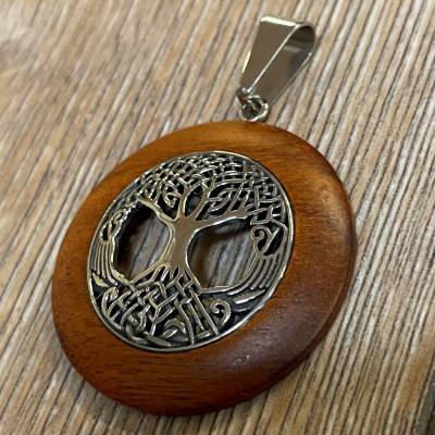 Anhänger - Holz & Edelstahl - Keltischer Knoten mit Triquetra - Wooden Circle
