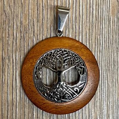 Anhänger - Holz & Edelstahl - Keltischer Knoten mit Triquetra - Wooden Circle