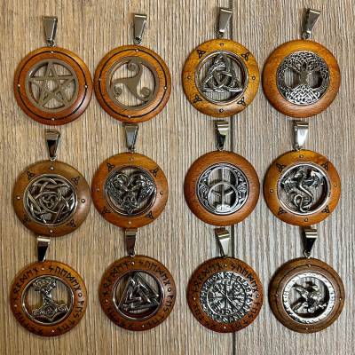 Anhänger - Holz & Edelstahl - Keltischer Knoten mit Triquetra - Wooden Circle