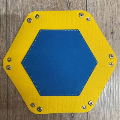 Würfel - Würfelschale Hexagon - Dice tray - Kunstleder 27cm x 27cm - blau/ gelb