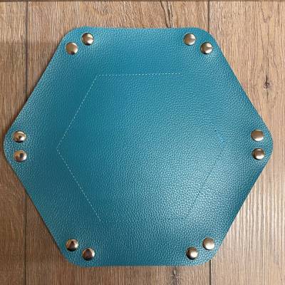 Würfel - Würfelschale Hexagon - Dice tray - Kunstleder 27cm x 27cm - blau/ gelb