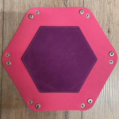 Würfel - Würfelschale Hexagon - Dice tray - Kunstleder 27cm x 27cm - llila/ pink