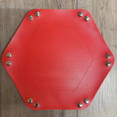 Würfel - Würfelschale Hexagon - Dice tray - Kunstleder 27cm x 27cm - rot/ gelb