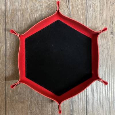 Würfel - Würfelschale Hexagon - Dice tray - Kunstleder 27cm x 27cm - rot/ schwarz