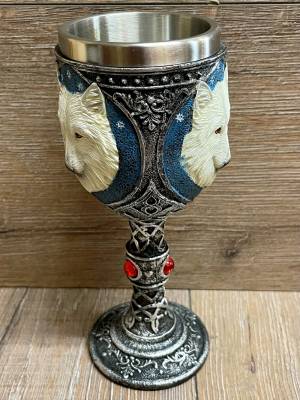 Kelch mit Stahleinsatz - Weißer Wolf (GOT Ghost) coloriert - gothik