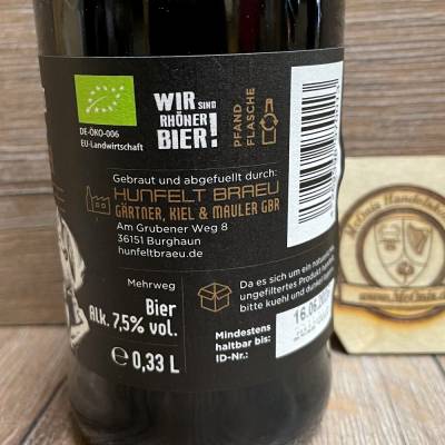 Bier - Hunfelt BIO - Staerker Kaffee fassgereiftes Imperial Stout 7,5% vol - 0,33l (über 4 Monate im St. Kilian Fass) - MHD 16.06.2025