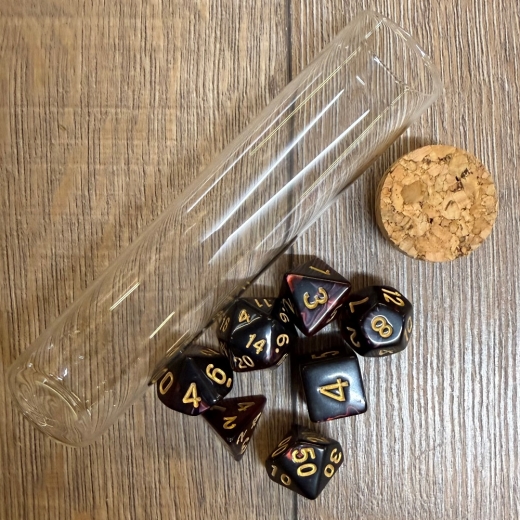 Würfel - Würfelset - Trankflasche/ Glasröhrchen - 7 Würfel für D&D etc. - rot/ schwarz