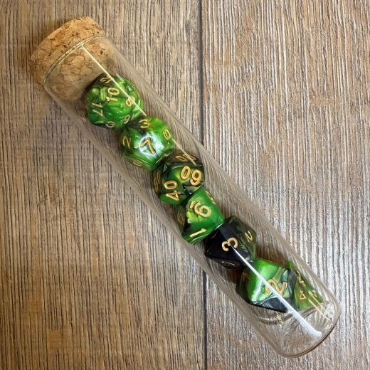 Würfel - Würfelset - Trankflasche/ Glasröhrchen - 7 Würfel für D&D etc. - grün