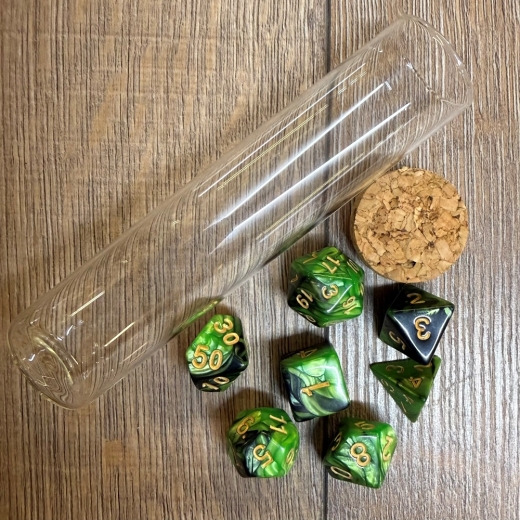 Würfel - Würfelset - Trankflasche/ Glasröhrchen - 7 Würfel für D&D etc. - grün