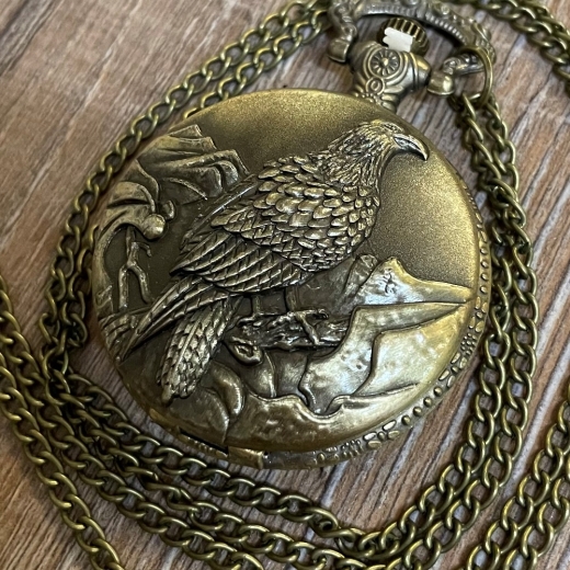 Uhr - Taschenuhr - Größe L - Adler - altmessing - Quartz - Steampunk