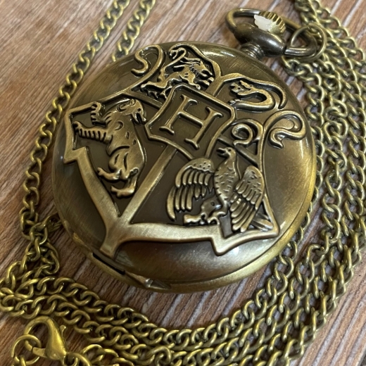 Uhr - Taschenuhr - Größe L - HP - Hogwarts Wappen auch auf dem Zifferblatt - altmessing - Quartz - Steampunk